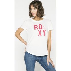 Roxy - Top. Białe bluzki damskie marki Roxy, s, z nadrukiem, z bawełny, casualowe, z okrągłym kołnierzem, z krótkim rękawem. W wyprzedaży za 69,90 zł.