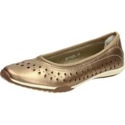 Miedziane baleriny buty M.DASZYŃSKI 1020SKÓRA. Pomarańczowe baleriny damskie M.Daszyński, bez wzorów, ze skóry, na wysokim obcasie, na obcasie. W wyprzedaży za 79,00 zł.