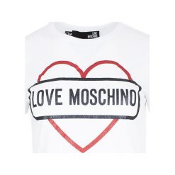 T-shirt Love Moschino. Białe koszulki damskie xs, bez wzorów, z włoskim kołnierzykiem, bez rękawów. Za 209,00 zł.