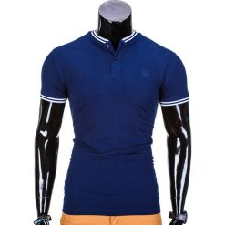 KOSZULKA MĘSKA POLO BEZ NADRUKU S843 - GRANATOWA. Niebieskie koszulki polo męskie marki Ombre Clothing, s, z nadrukiem. Za 29,00 zł.