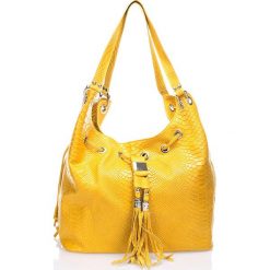 Torebki klasyczne damskie: Skórzana torebka w kolorze żółtym – 41 x 30 x 15 cm
