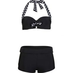 Bikini na fiszbinach (2 części) bonprix czarno-biały. Czarne stroje kąpielowe damskie bonprix, z haftami. Za 79,99 zł.