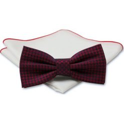 Stylowa mucha z poszetką - Chattier, Męska - Wzór w Rozetę MUCH0337. Czerwone muszki męskie Chattier, na imprezę, w paski, eleganckie. Za 44,00 zł.