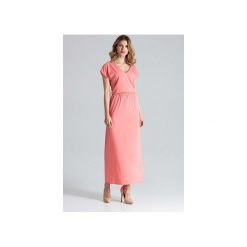 Sukienka M668 Koral. Różowe sukienki damskie FIGL, xl, bez wzorów, bez kołnierzyka, z długim rękawem, długie, mini. Za 199,00 zł.
