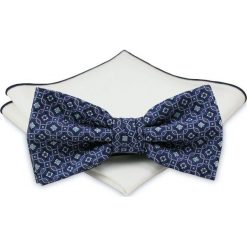 Mucha z poszetką - Chattier, Męska - Oryginalny Wzór MUCH0383. Niebieskie muszki męskie Chattier, na imprezę, w paski, eleganckie. Za 44,00 zł.