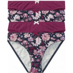 Figi bonprix z kolorowym nadrukiem + jeżynowy. Fioletowe majtki damskie bonprix, z nadrukiem, z elastanu. Za 39,96 zł.
