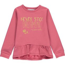 Bluza w kolorze jagodowym. Różowe bluzy niemowlęce lamino, z nadrukiem, z dresówki, bez rękawów, bez kaptura. W wyprzedaży za 52,95 zł.