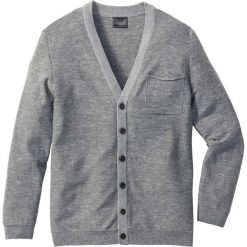Swetry rozpinane męskie: Kardigan z dzianiny o gładkim splocie Regular Fit bonprix szary melanż