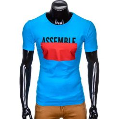 T-SHIRT MĘSKI Z NADRUKIEM S924 - NIEBIESKI. Niebieskie t-shirty męskie z nadrukiem marki Ombre Clothing, m. Za 29,00 zł.