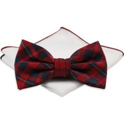 Czerwono-Granatowa Mucha z Białą Poszetką -CHATTIER- Męska, w Grubą Kratkę MUCH0554. Czerwone muszki męskie Chattier, w paski, eleganckie. Za 44,00 zł.