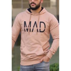 Bluza męska MAD BEIGE. Brązowe bluzy męskie Bluza męska MAD BEIGE, s, bez wzorów, z kapturem, bez rękawów, z kapturem. W wyprzedaży za 99,00 zł.