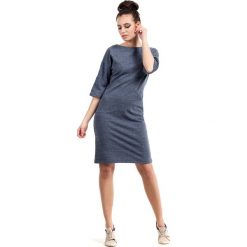 Granatowa Sukienka Melanżowa Prosta z Kieszenią. Niebieskie sukienki dzianinowe marki Molly.pl, na co dzień, na wiosnę, l, z aplikacjami, oversize. Za 115,90 zł.