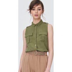 Koszula bez rękawów - Khaki. Brązowe koszule damskie Sinsay, s, bez wzorów, bez kołnierzyka, bez rękawów. W wyprzedaży za 15,99 zł.