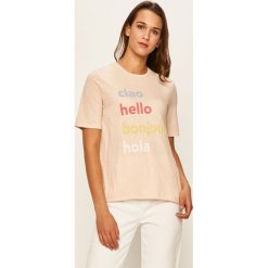Only - T-shirt. Różowe bluzki damskie ONLY, s, z nadrukiem, z bawełny, z okrągłym kołnierzem. Za 59,90 zł.
