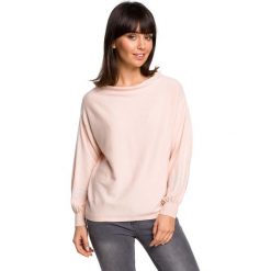 Brzoskwiniowy Nietoperzowy Sweter z Bufiastym Rękawem z Lampasami. Żółte swetry dziewczęce Molly.pl, bez wzorów, z dzianiny, eleganckie, bez kołnierzyka, bez rękawów, bez kaptura. Za 115,90 zł.