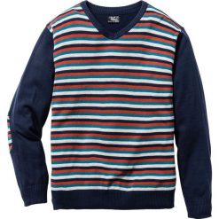 Swetry klasyczne męskie: Sweter z dekoltem w serek Regular Fit bonprix ciemnoniebieski w paski