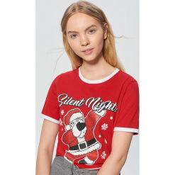 Świąteczna koszulka z Mikołajem - Czerwony. Czerwone t-shirty damskie Cropp, l. Za 39,99 zł.