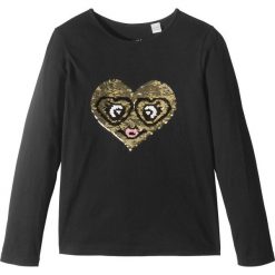 Shirt z długim rękawem i dwustronnymi cekinami bonprix czarny. Czarne bluzki dziewczęce marki bonprix, z aplikacjami, bez kołnierzyka, z długim rękawem, długie, bez kaptura. Za 24,99 zł.