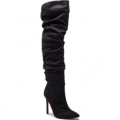 Muszkieterki KAZAR - Ingrid 34695-TS-00 Black. Czarne kozaki damskie Kazar, ze skóry, na wysokim obcasie, na zamek. W wyprzedaży za 499,00 zł.