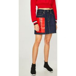 Calvin Klein Jeans - Spódnica. Niebieskie bez kategorii marki Calvin Klein Jeans, z bawełny, z podwyższonym stanem, mini. W wyprzedaży za 299,90 zł.