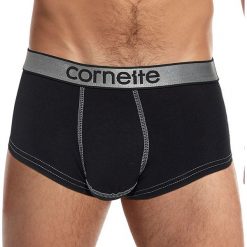 Męskie bokserki push-up Real Men Silver czarne. Czarne bokserki męskie marki Astratex, z napisami, z elastanu. Za 38,94 zł.