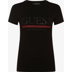 Guess Jeans - T-shirt damski, czarny. Czarne t-shirty damskie Guess Jeans, m, z aplikacjami, z jeansu, glamour, bez kołnierzyka. Za 159,95 zł.