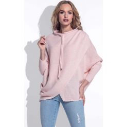 Pudrowy Sweter z Troczkami przy Dekolcie. Szare swetry klasyczne damskie marki Molly.pl, s, z wełny. Za 109,90 zł.