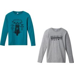 Shirt chłopięcy z długim rękawem (2 szt.) bonprix morski turkusowy + jasnoszary melanż. Niebieskie t-shirty chłopięce bonprix, z nadrukiem, z materiału, z długim rękawem. Za 45,98 zł.