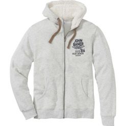 Bluza rozpinana z podszewką barankiem w kapturze Regular Fit bonprix naturalny melanż. Białe bluzy męskie rozpinane bonprix, l, melanż. Za 109,99 zł.