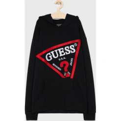 Guess Jeans - Bluza dziecięca 118-175 cm. Czarne bluzy chłopięce Guess Jeans, z aplikacjami, z elastanu, bez rękawów, z kapturem. Za 259,90 zł.