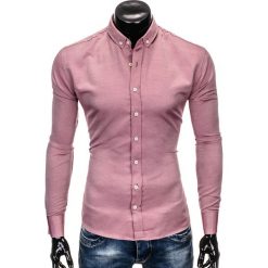 KOSZULA MĘSKA ELEGANCKA Z DŁUGIM RĘKAWEM K404 - CZERWONA. Czerwone koszule męskie Ombre Clothing, s, bez wzorów, eleganckie, z kontrastowym kołnierzykiem, z długim rękawem. Za 29,00 zł.