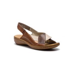 RIEKER 60832-25. Pomarańczowe sandały damskie Rieker, bez wzorów, ze skóry, bez obcasa, bez zapięcia. Za 239,99 zł.