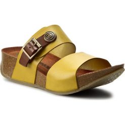 Klapki DR. BRINKMANN - 700959 Gelb 6. Żółte klapki damskie Dr. Brinkmann, z aplikacjami, ze skóry, bez obcasa, na obcasie. Za 199,00 zł.