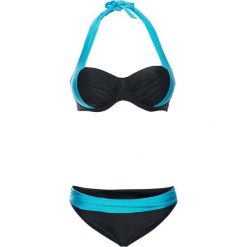 Stroje dwuczęściowe damskie: Bikini na fiszbinach bonprix czarno-turkusowy