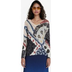 Desigual Sweter Biały Wielokolorowy. Białe bluzy damskie Desigual, s, bez wzorów, z wiskozy, bez rękawów, bez kaptura. Za 395,95 zł.