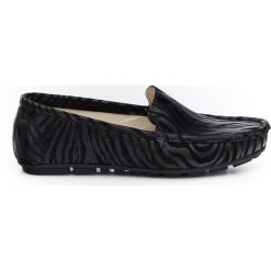 Mokasyny damskie z motywem zebry - skóra naturalna - model 001 – kolor czarny zebra. Czarne mokasyny damskie Zapato, z jeansu, klasyczne, na płaskiej podeszwie. Za 310,00 zł.