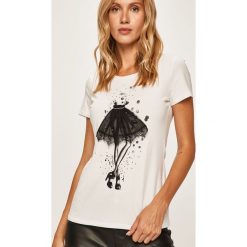 Liu Jo - T-shirt. Białe bluzki damskie Liu Jo, s, z nadrukiem, z elastanu, z okrągłym kołnierzem. Za 369,90 zł.