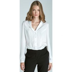 Ecru Szykowna Bluzka z Szalowym Kołnierzem z Długim Rękawem. Szare bluzki longsleeves Molly.pl, l, z materiału, eleganckie. W wyprzedaży za 98,49 zł.