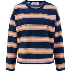 Bluza w paski, długi rękaw, miękki materiał bonprix ciemnoniebieski w paski. Niebieskie bluzy damskie bonprix, w paski, z materiału, z długim rękawem, długie, bez kaptura. Za 89,99 zł.