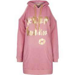 Bluza Met. Różowe bluzki damskie Met, bez wzorów, z materiału, z długim rękawem, długie, z kapturem. Za 199,00 zł.
