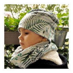 Komplet _ czapka BEANIE i komin _ PAPROTKI. Brązowe czapeczki niemowlęce marki Pakamera. Za 75,00 zł.