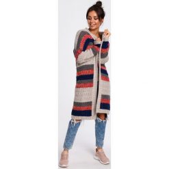 Kardigan maxi w pasy multikolor - l/xl. Swetry damskie e-margeritka.pl, na jesień, s, bez wzorów, ze splotem, eleganckie, z długim rękawem, długie, bez kaptura. Za 158,99 zł.