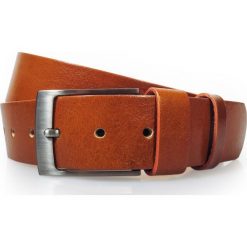 Koniakowy pasek męski do jeansów KMG35. Szare paski męskie KMG - Galanteria Skórzana, w paski, z jeansu, eleganckie. W wyprzedaży za 59,40 zł.