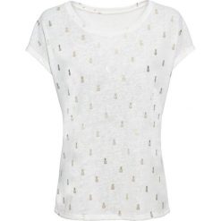 Shirt z foliowym nadrukiem bonprix biel wełny wzorzysty. Białe koszulki damskie bonprix, z nadrukiem, z wełny, z okrągłym kołnierzem, z krótkim rękawem. Za 32,99 zł.