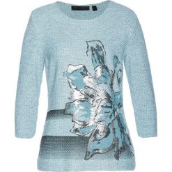 Sweter bonprix niebiesko- szaro - srebrny melanż. Niebieskie swetry klasyczne damskie bonprix, na lato, z dzianiny, z okrągłym kołnierzem. Za 54,99 zł.