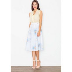 Spódnica Midi Rozkloszowana w Kolorowe Kwiaty w Odcieniach Błękitu. Niebieskie spódniczki damskie Molly.pl, na co dzień, s, w kwiaty, eleganckie, długie, midi, rozkloszowane. Za 119,90 zł.