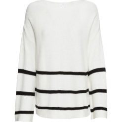 Sweter dzianinowy oversize bonprix kremowo-czarny w paski. Brązowe swetry damskie bonprix, w paski, z dzianiny, bez rękawów, bez kaptura. Za 109,99 zł.
