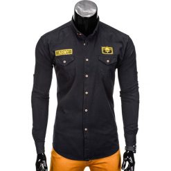 KOSZULA MĘSKA Z DŁUGIM RĘKAWEM K361 - CZARNA. Czarne koszule męskie na spinki Ombre Clothing, m, z aplikacjami, z kontrastowym kołnierzykiem, z długim rękawem. Za 79,00 zł.