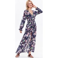 SUKIENKA DAMSKA, W KWIATY, DŁUGA, NA WAKACJE. Szare długie sukienki marki Top Secret, na jesień, w kwiaty, eleganckie, z długim rękawem. Za 49,99 zł.