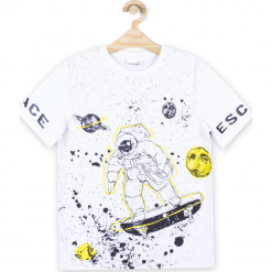 Koszulka. Białe t-shirty chłopięce SPACE ESCAPE, z aplikacjami, z elastanu, z długim rękawem. Za 29,90 zł.